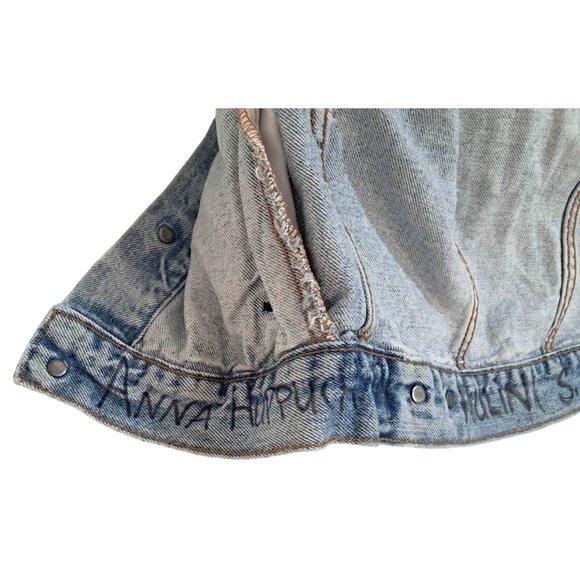 Vintage 90s Levis Stonewash Denim Trucker Jacket XXS Petite Made in USA Custom S - Picture 13 of 14